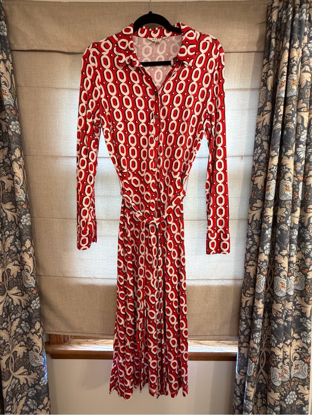Boden Laura Jersey Midi Shirt Dress- Post box red chain
